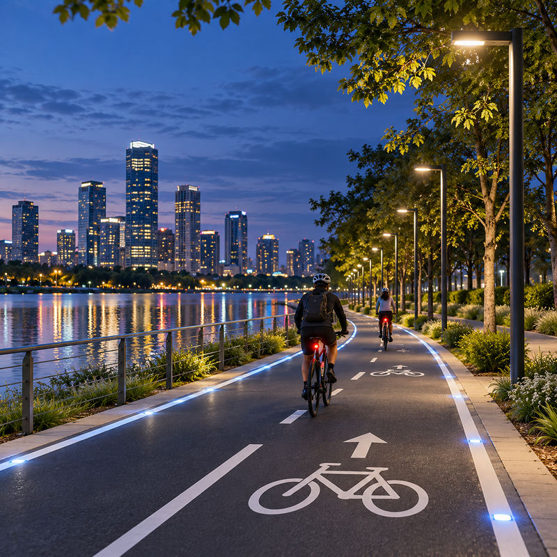 Hybrid Solar-Grid Bicycle Lane Track Lighting 